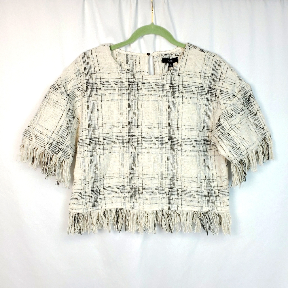 FATE cropped tweed top frayed hem large
